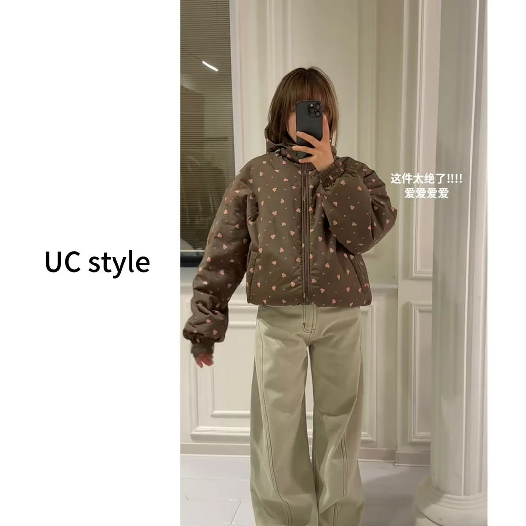 A6988【温暖两面派】碎花两面穿字母刺绣棉服主播穿M码