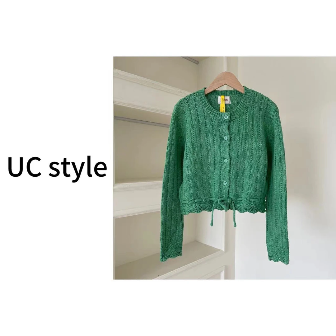 FD24S029【野岛青梅】下摆抽绳钩花针织主播穿S码