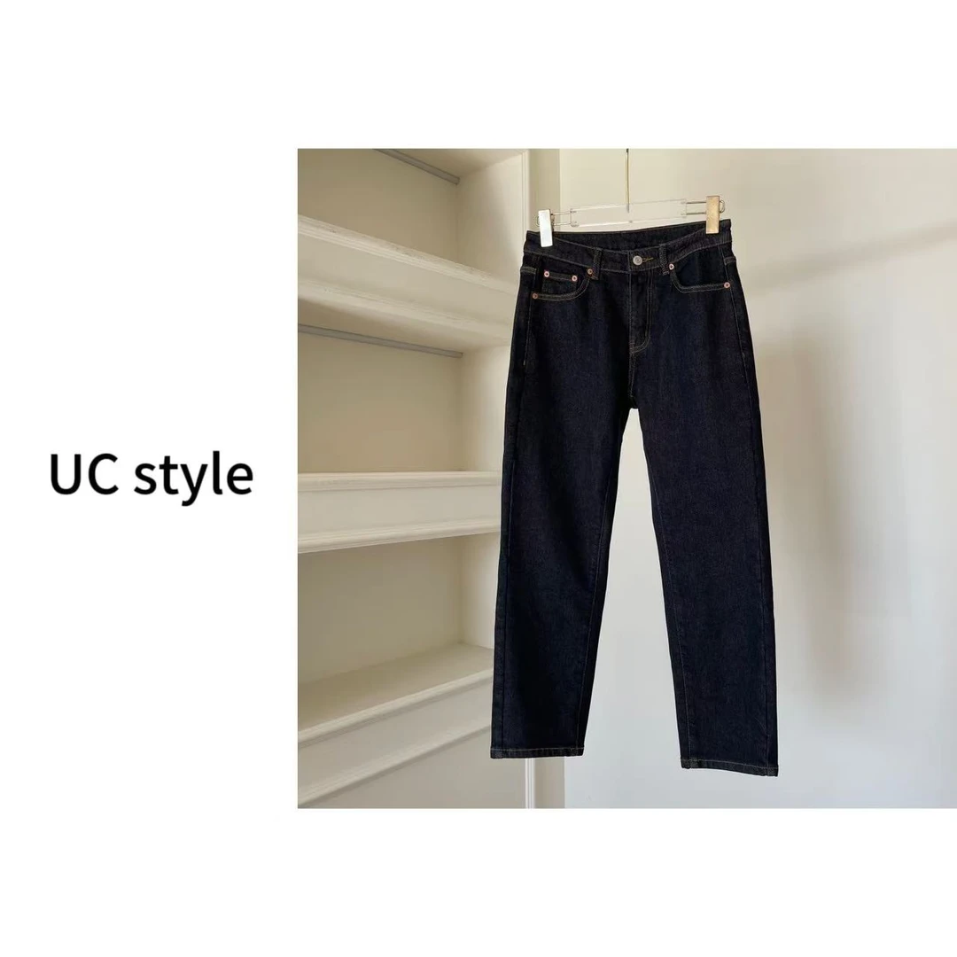 Q262【显瘦实力派】高腰深色加绒九分牛仔裤主播穿M码