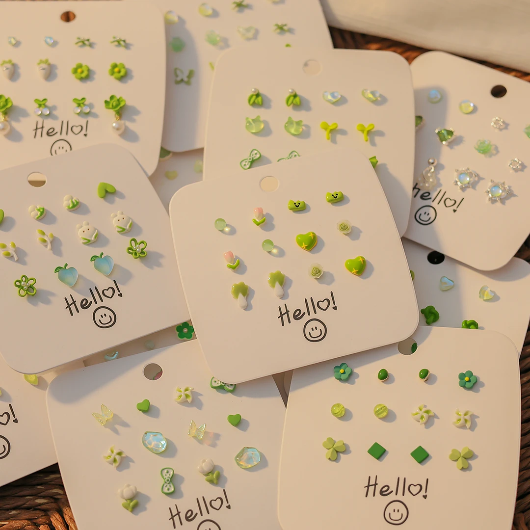 合金耳饰 春夏新款绿色系耳钉ins小清新森系百搭耳环可爱甜美显白