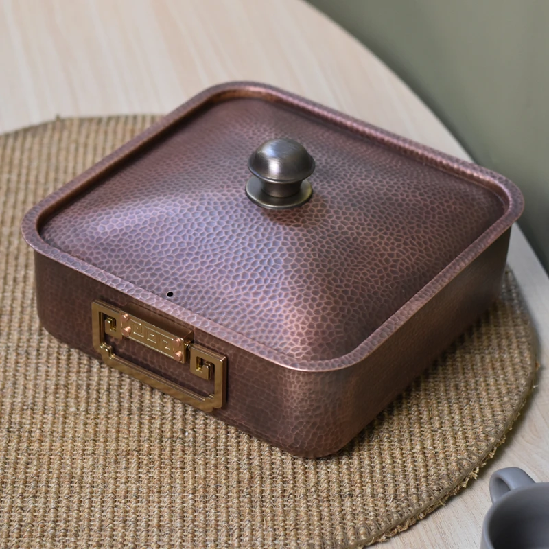 特厚纯手工紫铜电磁炉四方锅仿古紫铜汤锅方形铜火锅燃气涮肉火锅