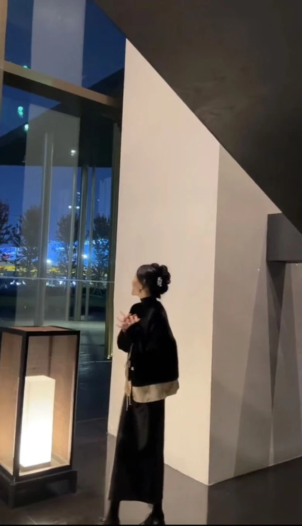 新中式印花拼接假两件黑色外套女2024冬季新款国风复古盘扣上衣