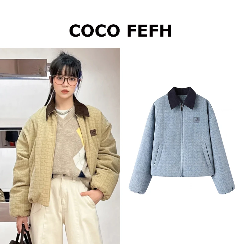 V1022【D】虞书欣同款羽绒服2024年冬季新款时尚灯芯绒牛仔长袖上衣