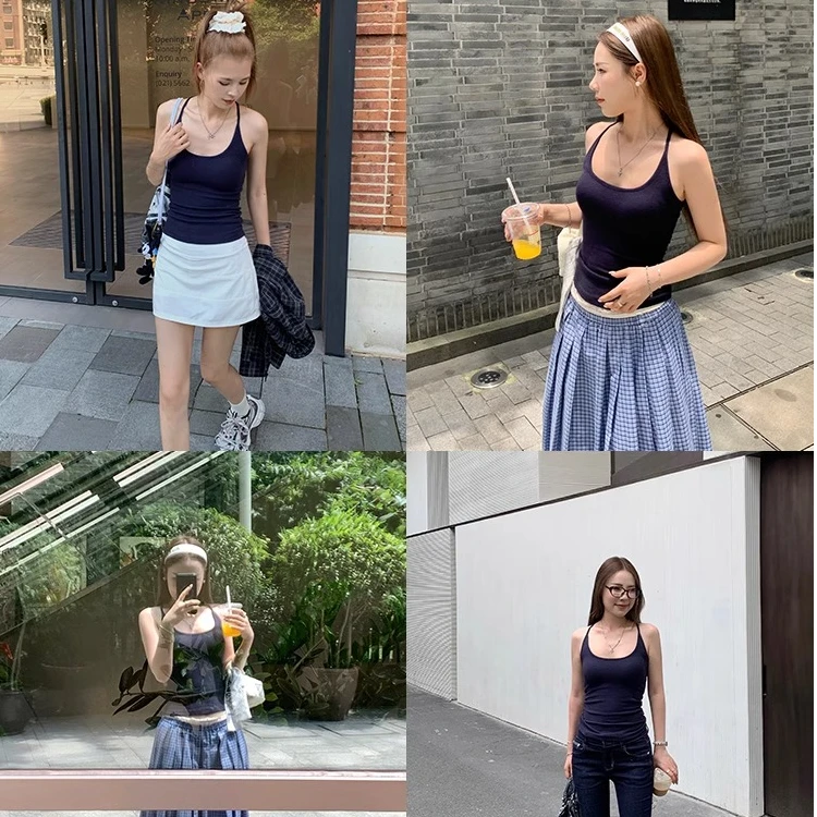 【秋冬内搭】美式甜辣带胸垫背心女内搭美背螺纹打底无袖挂脖上衣