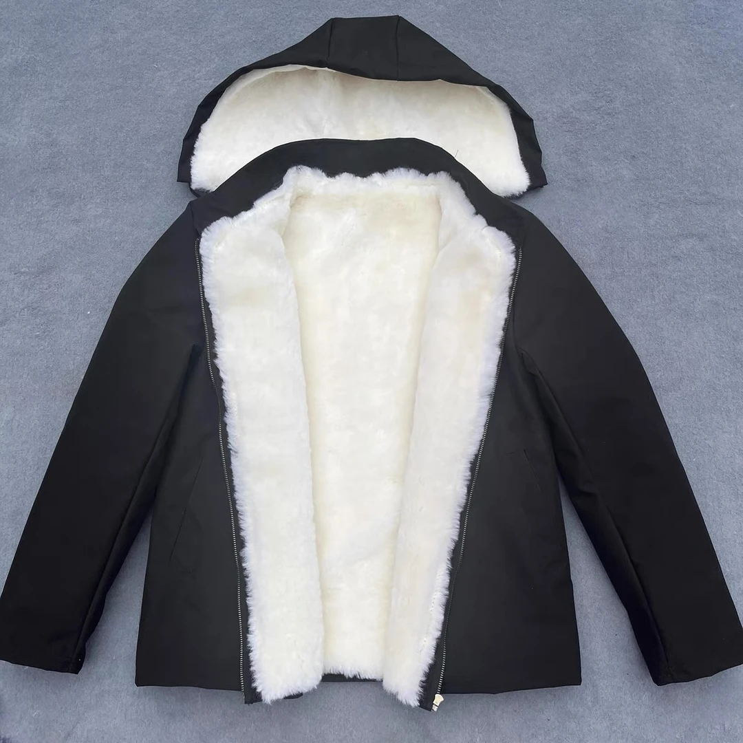 冬季皮毛一体整皮外套男女同款可拆卸帽款