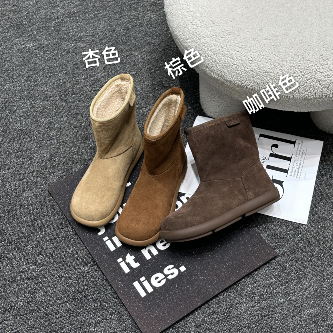 【NO退NO换】鑫燃KIKI 牛皮羊毛皮毛一体冬季加厚短筒靴 1788-7 BL