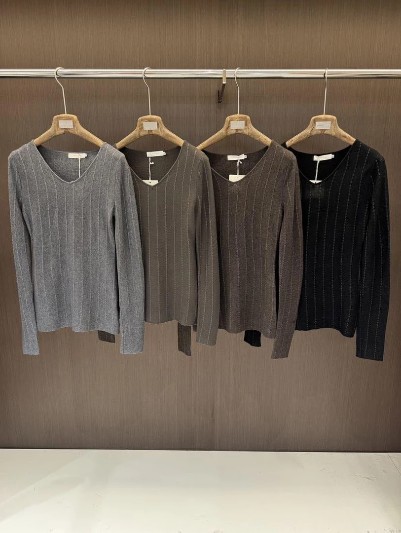 【NO退弄HUAN】鑫燃KIKI 设计感时尚条纹V领打底衫 246086 MHT (F)