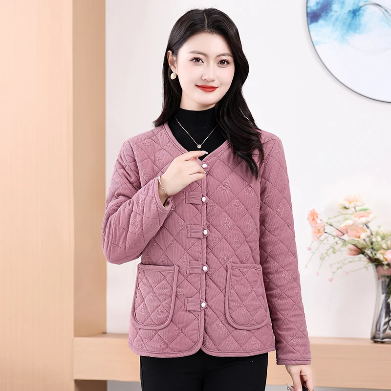 2024秋冬季新款棉袄加绒短款中老年妈妈百搭时尚百搭外套棉衣棉服