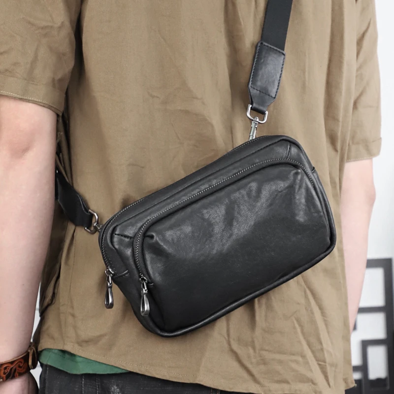 头层植鞣牛皮斜挎包男休闲时尚单肩包真皮多功能手拿包潮小众男包