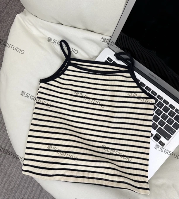 阿虞自制 清仓～巨好搭～细肩带条纹吊带精致感满分