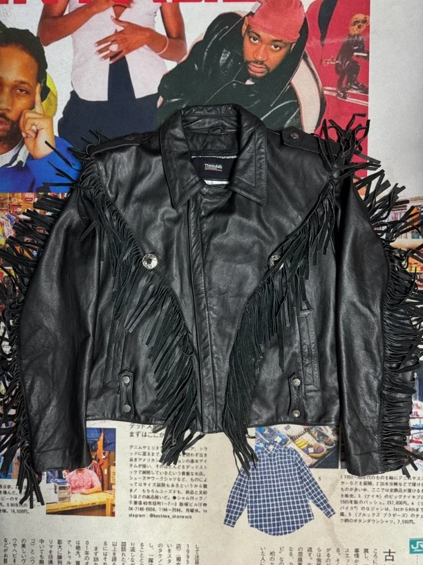 文艺复兴Vintage古着孤品 重磅高货 OPEN ROAD韩制牛皮流苏皮衣