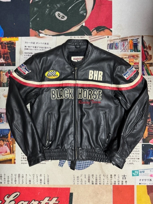 文艺复兴Vintage古着孤品 重磅高货 KADOYA拼接机车夹克皮衣