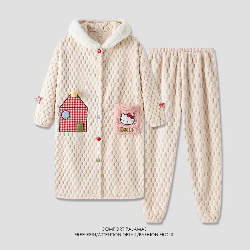 家居服冬季女保暖连帽浴袍可爱风春秋女士长袖冬天睡袍24326