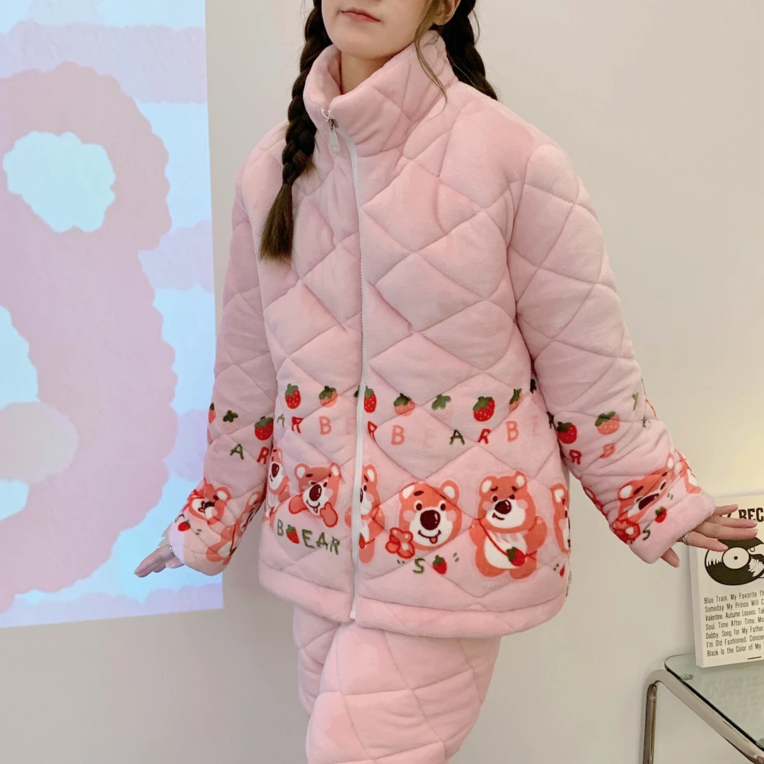 【夹棉】冬季加厚女士睡衣三层夹棉保暖家居服棉袄-22522