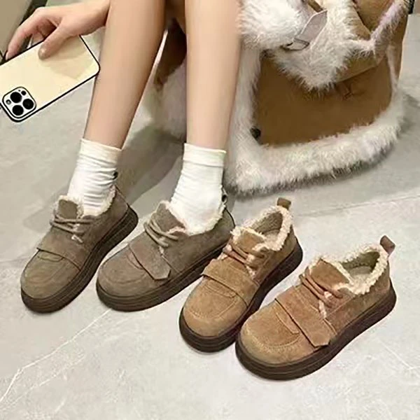 902女款秋冬休闲百搭厚底平底小个子香奶奶保暖单鞋