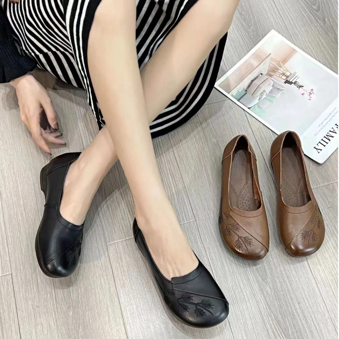 1305女款秋季休闲舒适软底平底中老年圆头软面防滑浅口妈妈奶奶鞋
