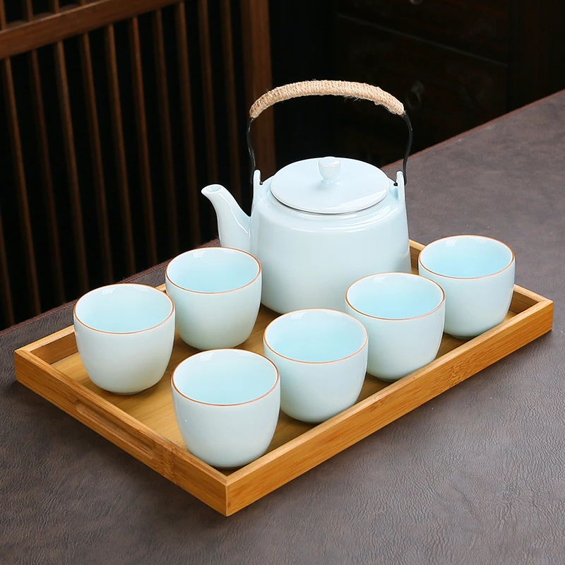 毅煊影青陶瓷茶壶茶具套装家用简约高档提梁功夫茶壶泡茶器杯整套