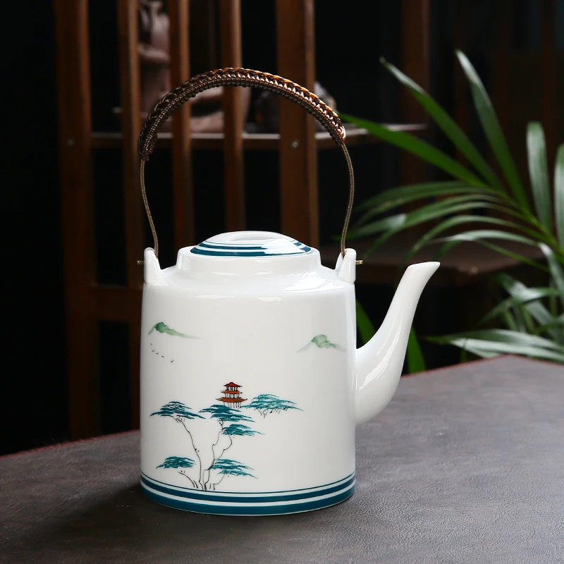毅煊提梁壶茶壶家用陶瓷泡茶壶冷水壶1200ml送过滤网青花单壶酒店