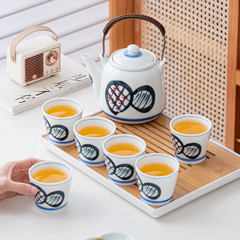 毅煊小清新现代提梁壶功夫茶具套装家用陶瓷简约新中式泡茶壶茶杯
