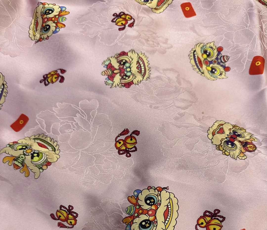 【醒狮粉】人丝红云纱面料新中式风格布料【HV8929】