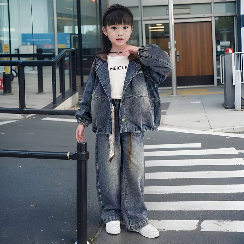 女童春秋牛仔套装2024秋季新款外套女孩休闲洋气韩版中大童两件套