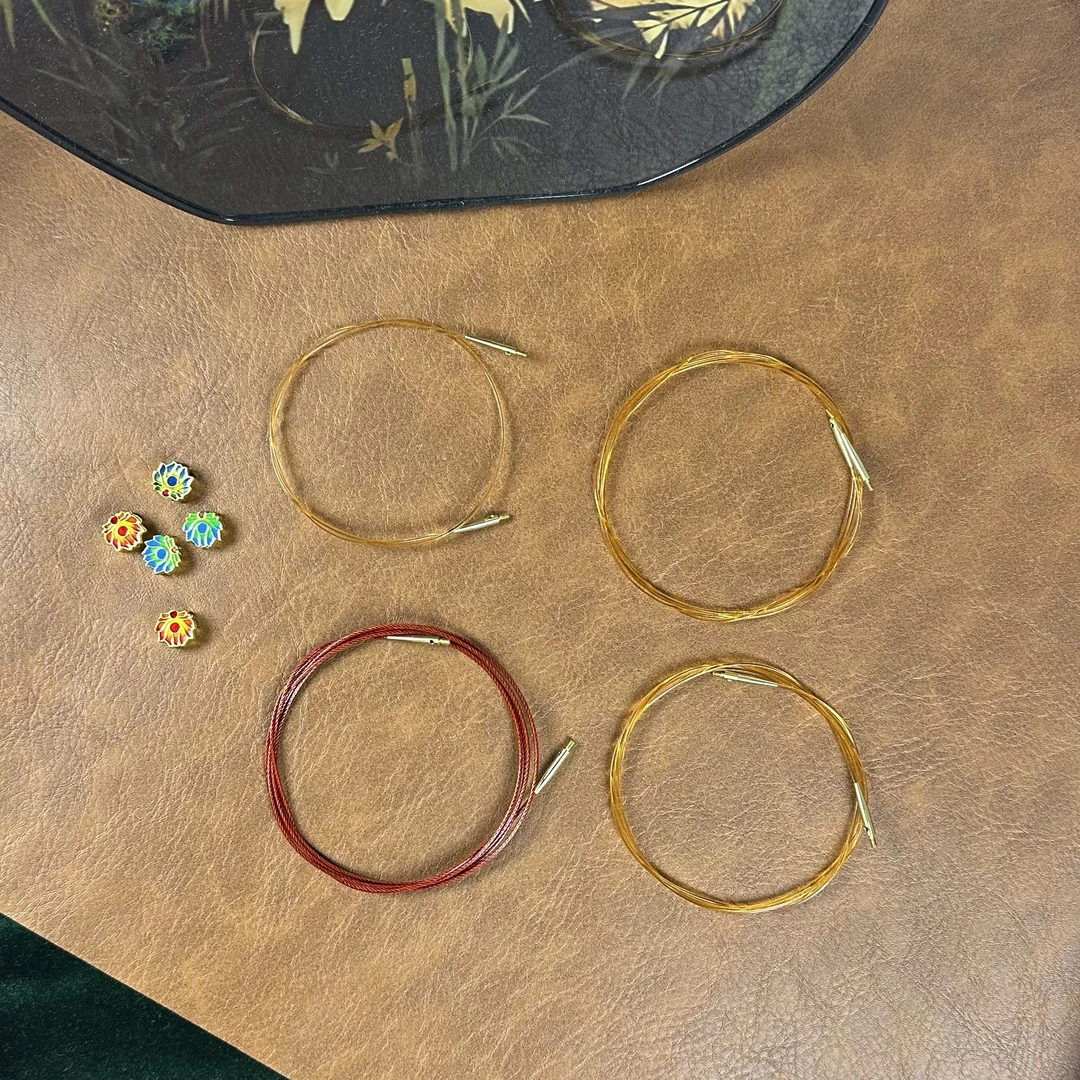 手工金色毛衣针可拆卸木针高档编织高透尼龙连接线可旋转针绳子