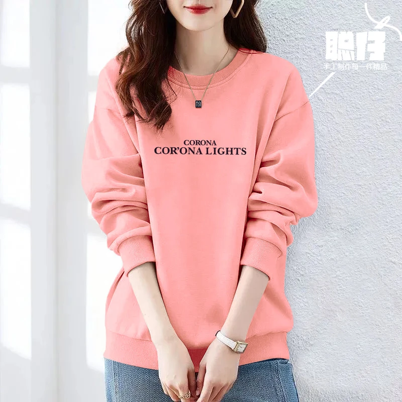 洋气百搭长袖圆领卫衣女春秋薄款时尚大码宽松显瘦打底衫休闲上衣