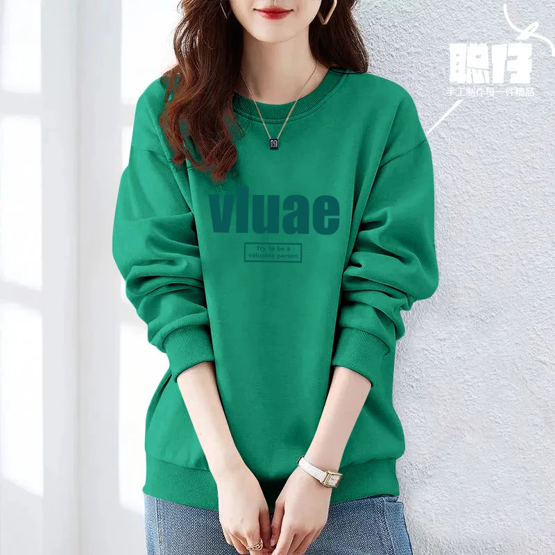 2023新款宽松慵懒风无帽套头卫衣女士春秋季爆款圆领白色上衣外套