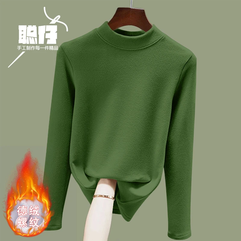 2023秋冬新款女装德绒螺纹打底衫女韩版修身显瘦纯色长袖t恤上衣