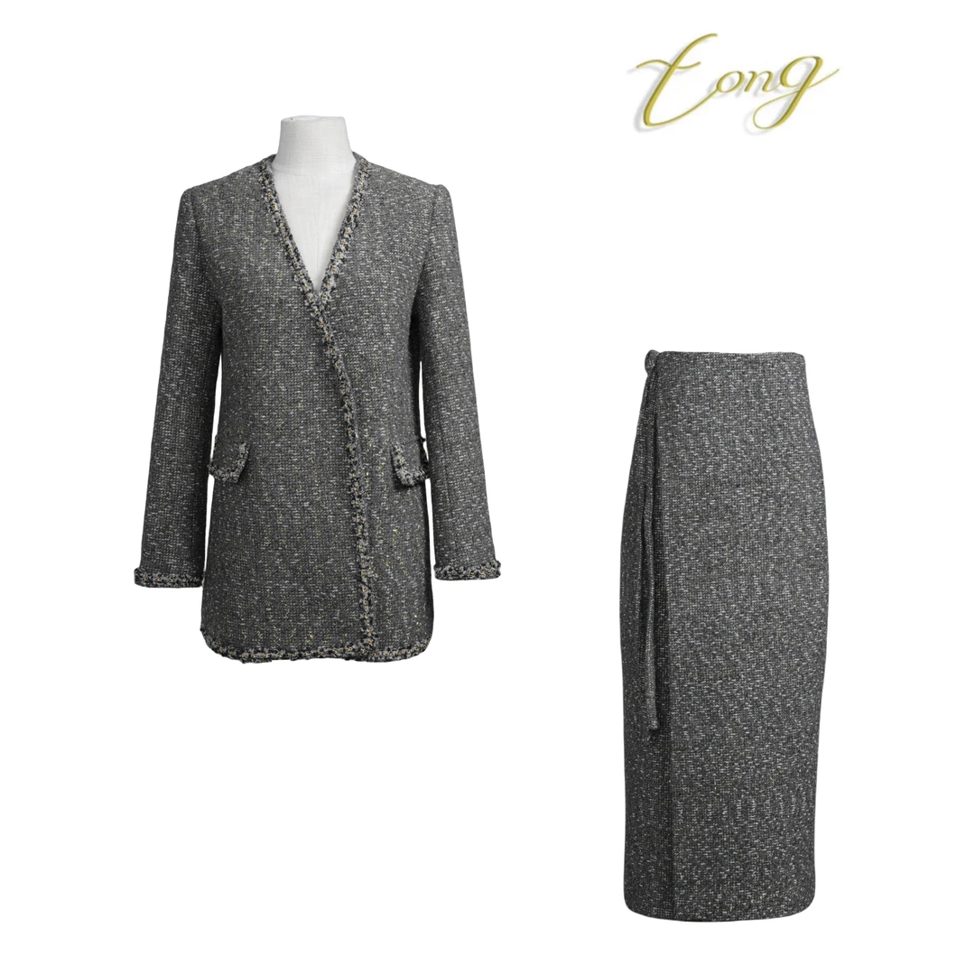 【彤姐原创】冬季重工设计感气质金丝线小香外套半裙套装W23D010