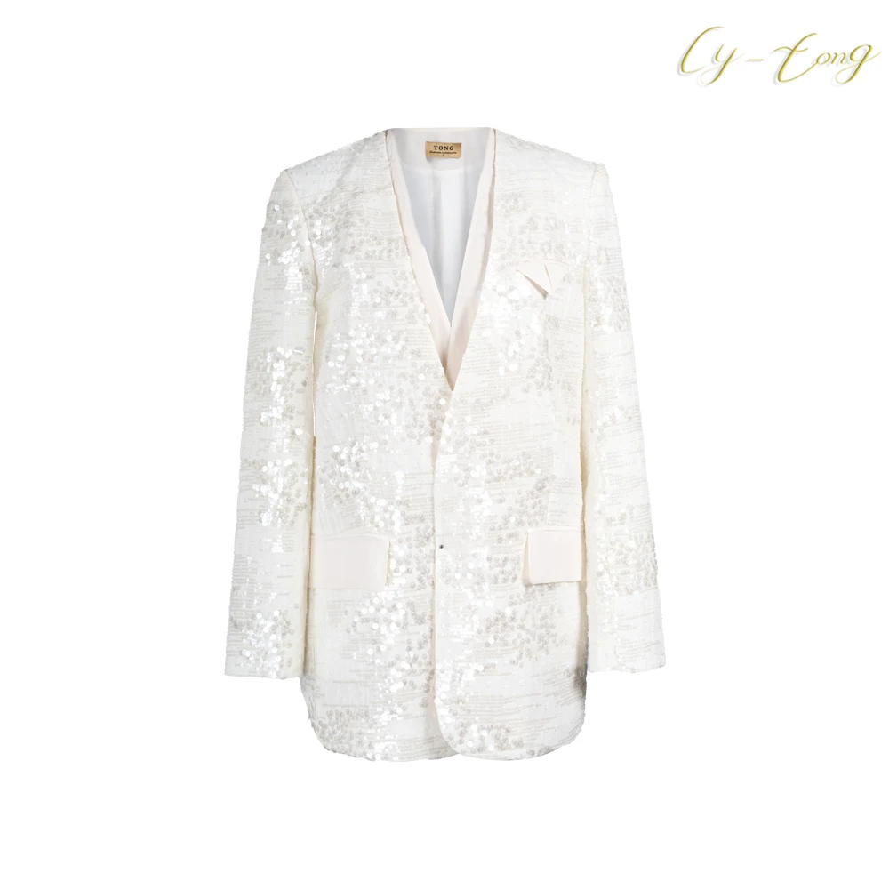 【彤姐原创】黑白色亮片气质女款西服外套小香风230227