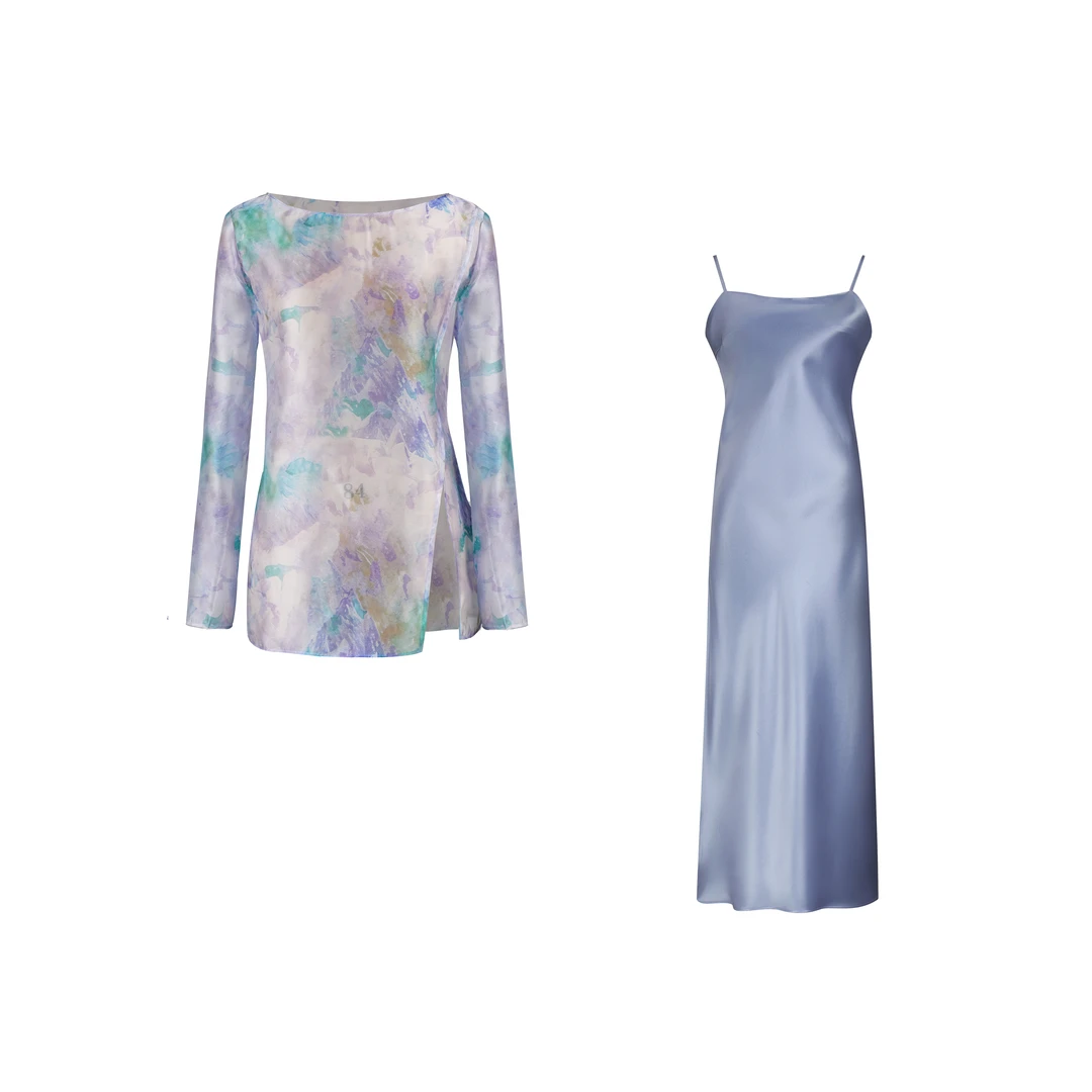 【KK定制】夏季气质轻奢时尚百搭女装衬衫上衣吊带裙套装S24D014