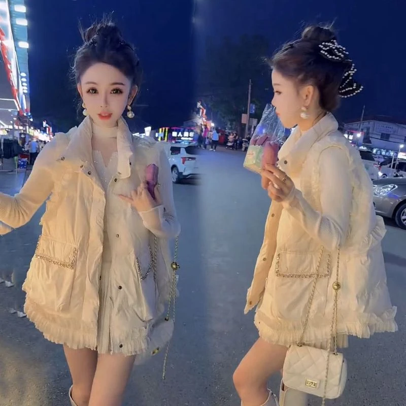 欧洲站2025冬季新款韩版时尚加厚小香风棉马甲女减龄百搭立领马夹