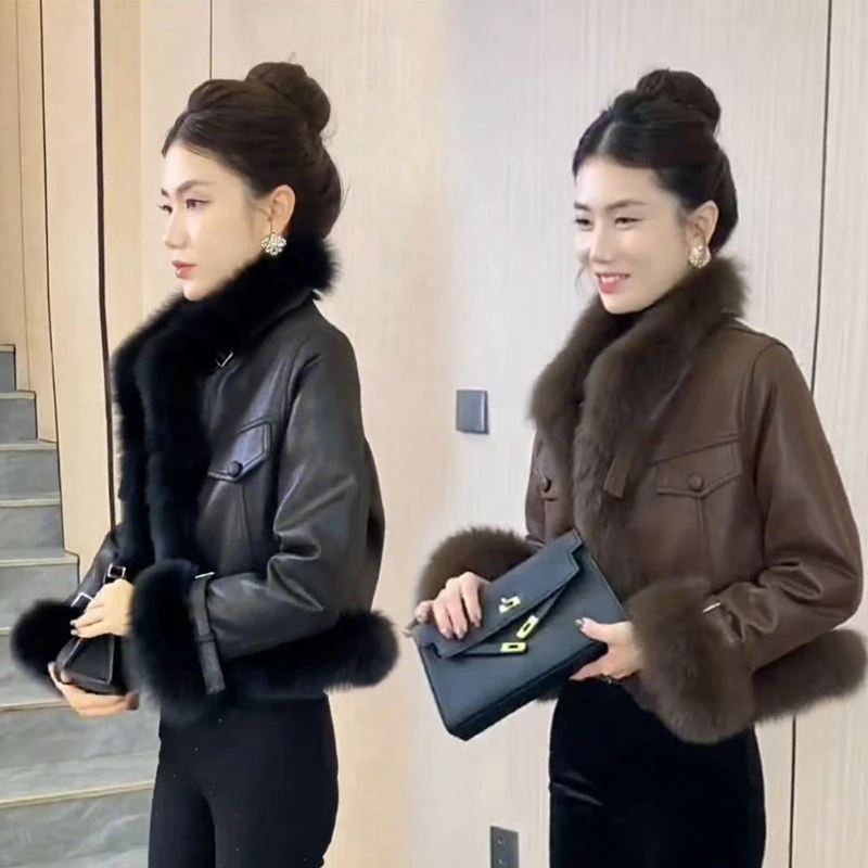 2025冬季新款韩版时尚PU皮衣女加棉短外套棉服保暖加厚大毛领棉衣