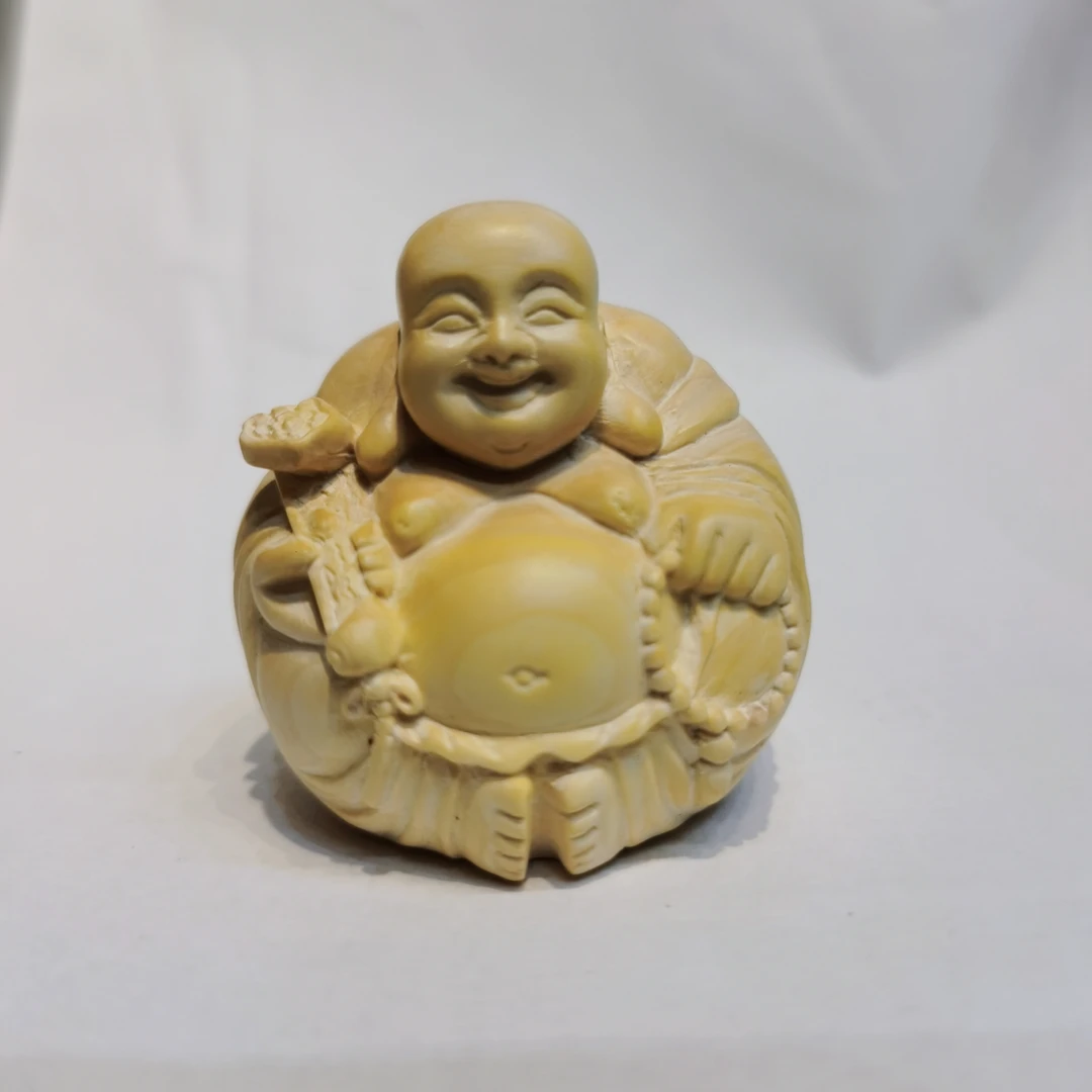 黄杨木《开心弥勒》把玩摆件皆可，原木本色5✕4.8✕5.6