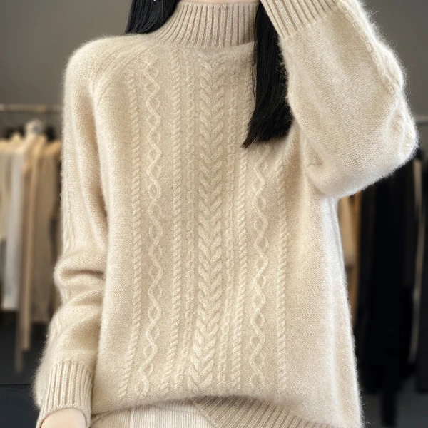 高端100%纯羊毛慵懒风羊毛衫秋冬新款半高领女士针织衫加厚打底衫