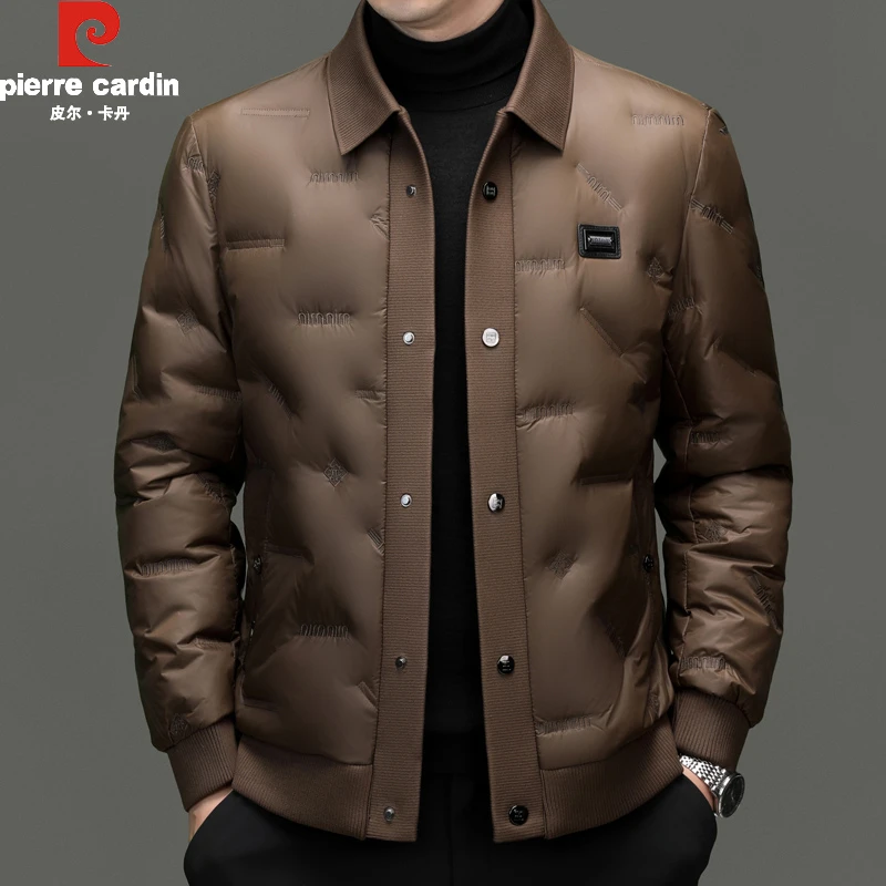 皮尔卡丹羽绒服男士冬季休闲保暖防寒上衣加厚高端翻领白鸭绒外套