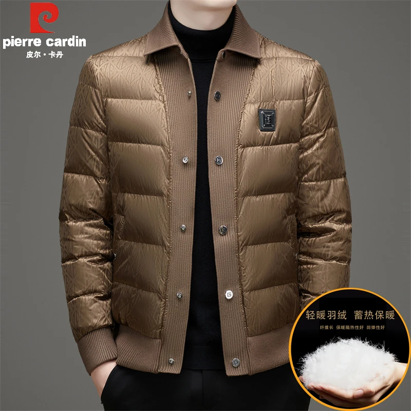 皮尔卡丹男士新款轻奢气质款90白鸭绒翻领时尚休闲羽绒服短款外套