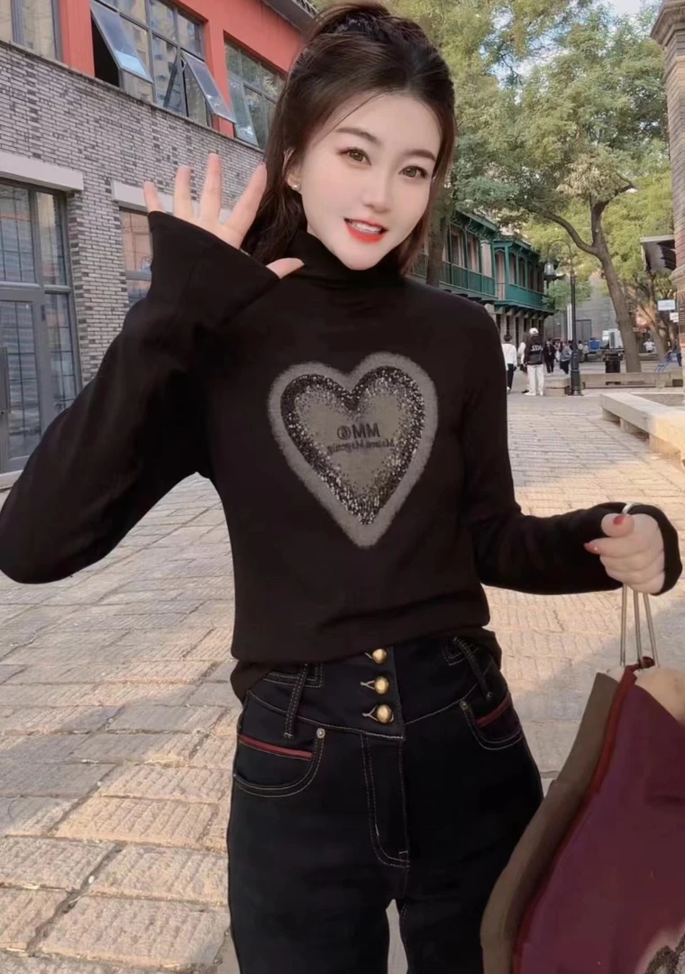 『爱心字母X』时尚百搭休闲舒适拼色简约潮流新T恤9813