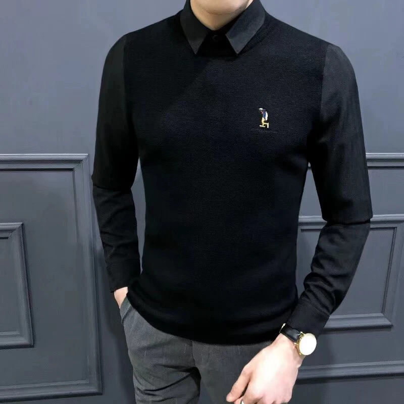 『松弛X』潮流设计百搭时尚休闲高品假两件针织衫1021