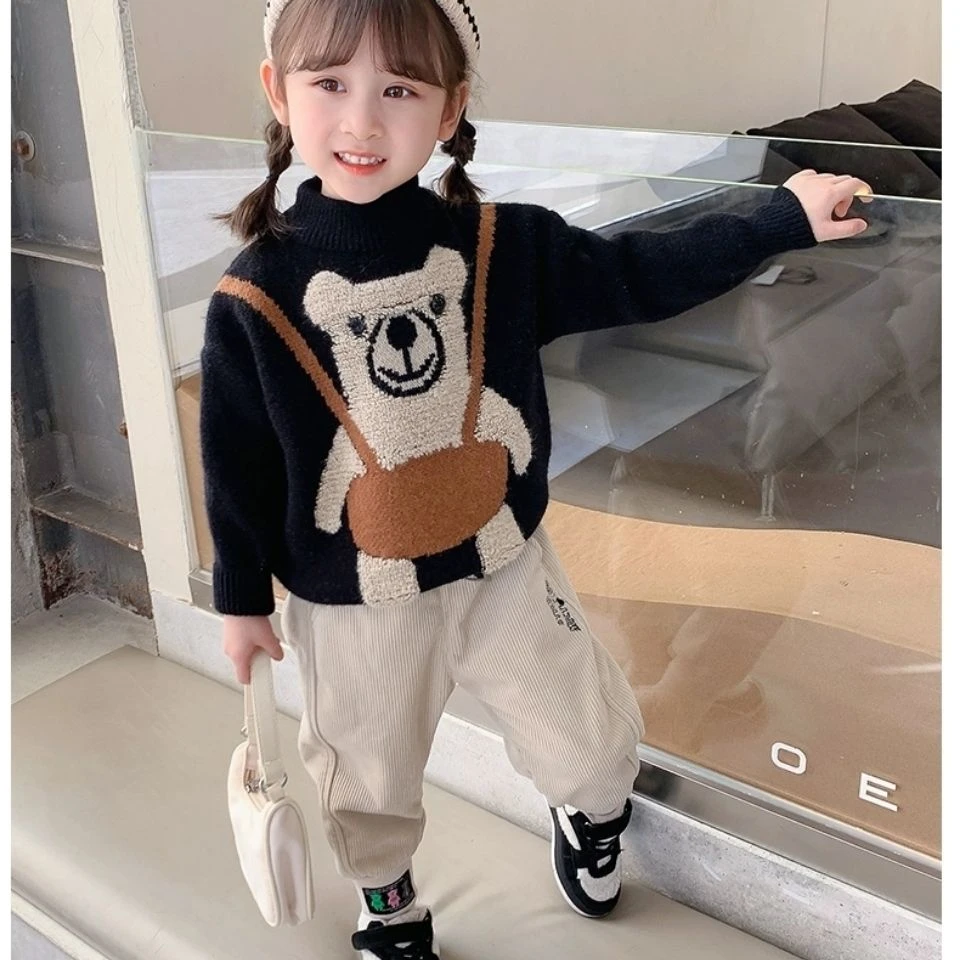 儿童水貂绒男女套头毛衣加绒加厚一体绒秋冬洋气打底线衣针织衫
