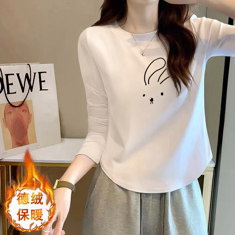 双面德绒打底衫女秋冬加厚长袖t恤女短款小个子低领可外穿打底衣