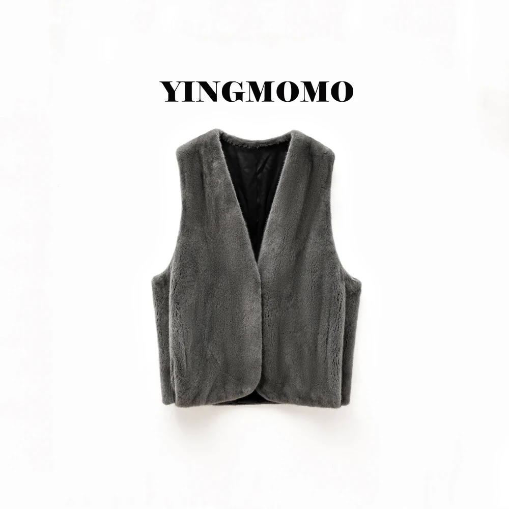 【YINGMOMO】影哥「小烟管」秋冬格雷系新款新色百搭水貂马甲 F3360
