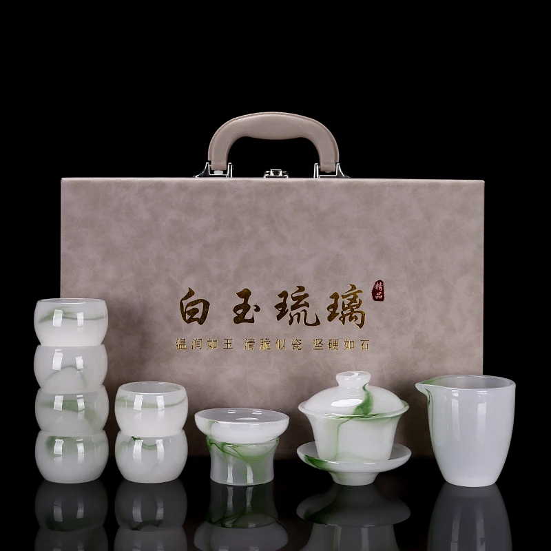 简约高档中式防烫水墨琉璃盖碗手工功夫茶具创意轻奢送礼礼盒装