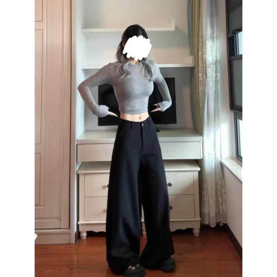 美式辣妹紧身灰色长袖t恤女秋季新款内搭打底衫修身显瘦短款上衣