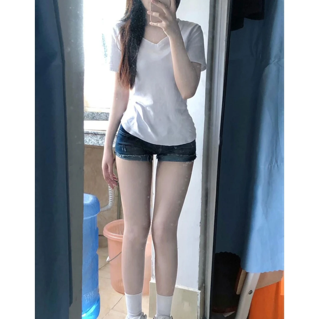 【运补6米】白色V领正肩短袖t恤女夏修身显瘦收腰紧身纯欲辣妹上衣