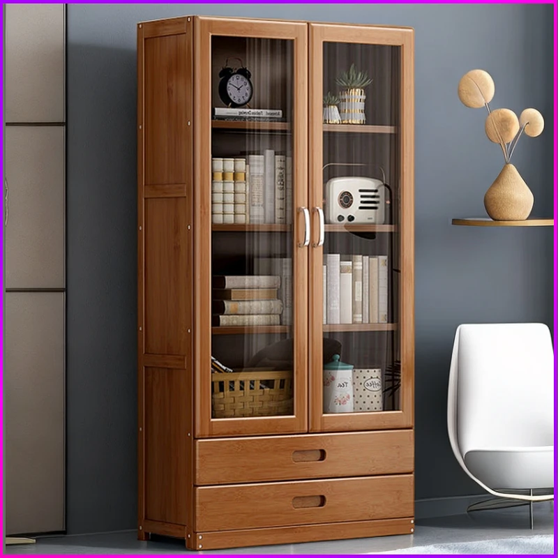 家用办公多层书柜书架置物架落地简易书柜带门收纳架子客厅储物架