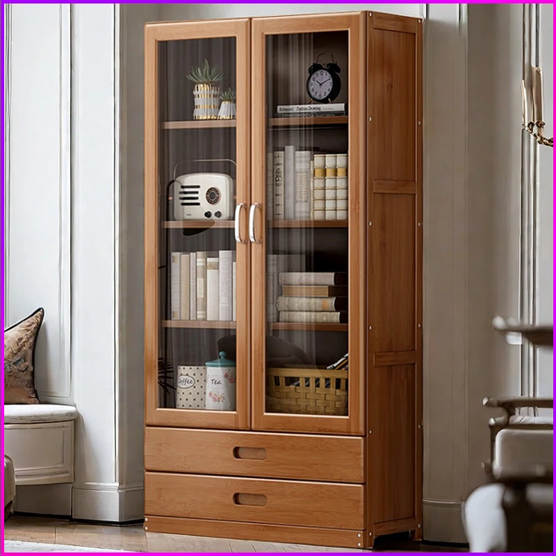 家用多层书柜书架置物架落地书柜带门防尘收纳架子客厅储物架简易