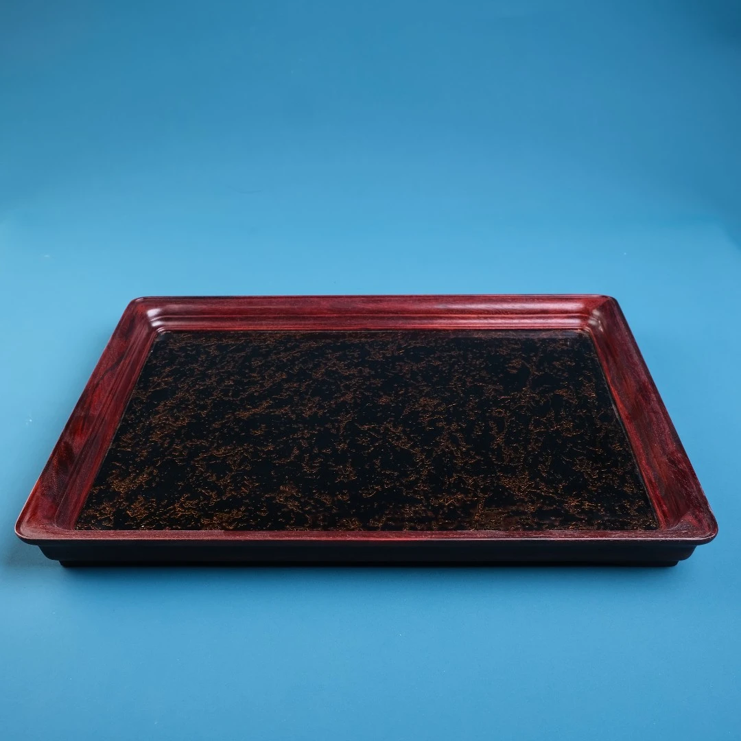 小叶紫檀/紫光檀/镶嵌云石/大漆山水茶盘造型精美做工精细