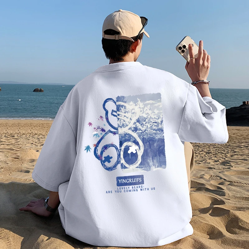 嗳唯兮新款t恤男短袖夏季潮牌ins港风潮流圆领百搭宽松纯棉体恤衫